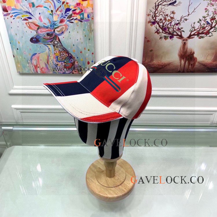 Gucccl Multicolor Baseball Hat with Blue Khaki and Red